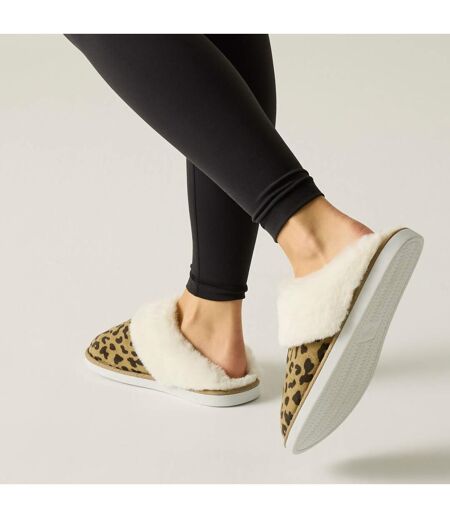 Chaussons Motif/style Imprimé Léopard Tulsy Femme Beige Noir Regatta
