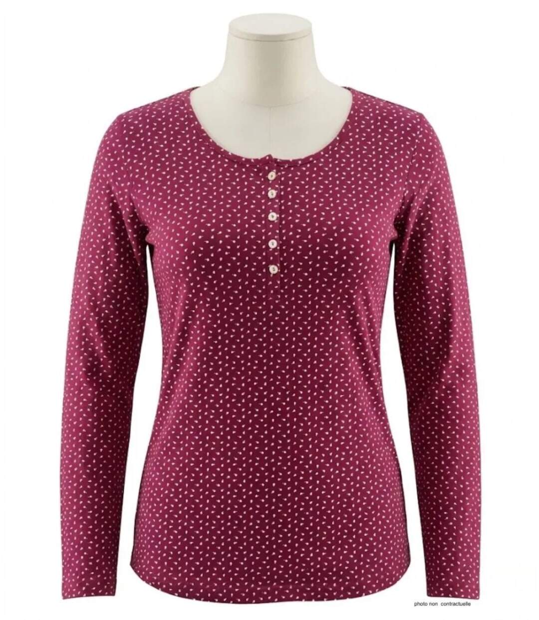 MAYFLOWER NOBEL2 : Tee-shirt manches longues fuchsia imprimé avec col boutonné-4