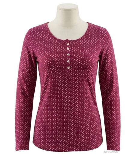MAYFLOWER NOBEL2 : Tee-shirt manches longues fuchsia imprimé avec col boutonné