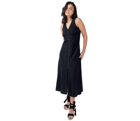 Robe longue féminine SERAPHINE unie noire Coton Du Monde
