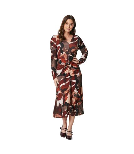 Womens/ladies floral ruched front midi dress brown/black Principles