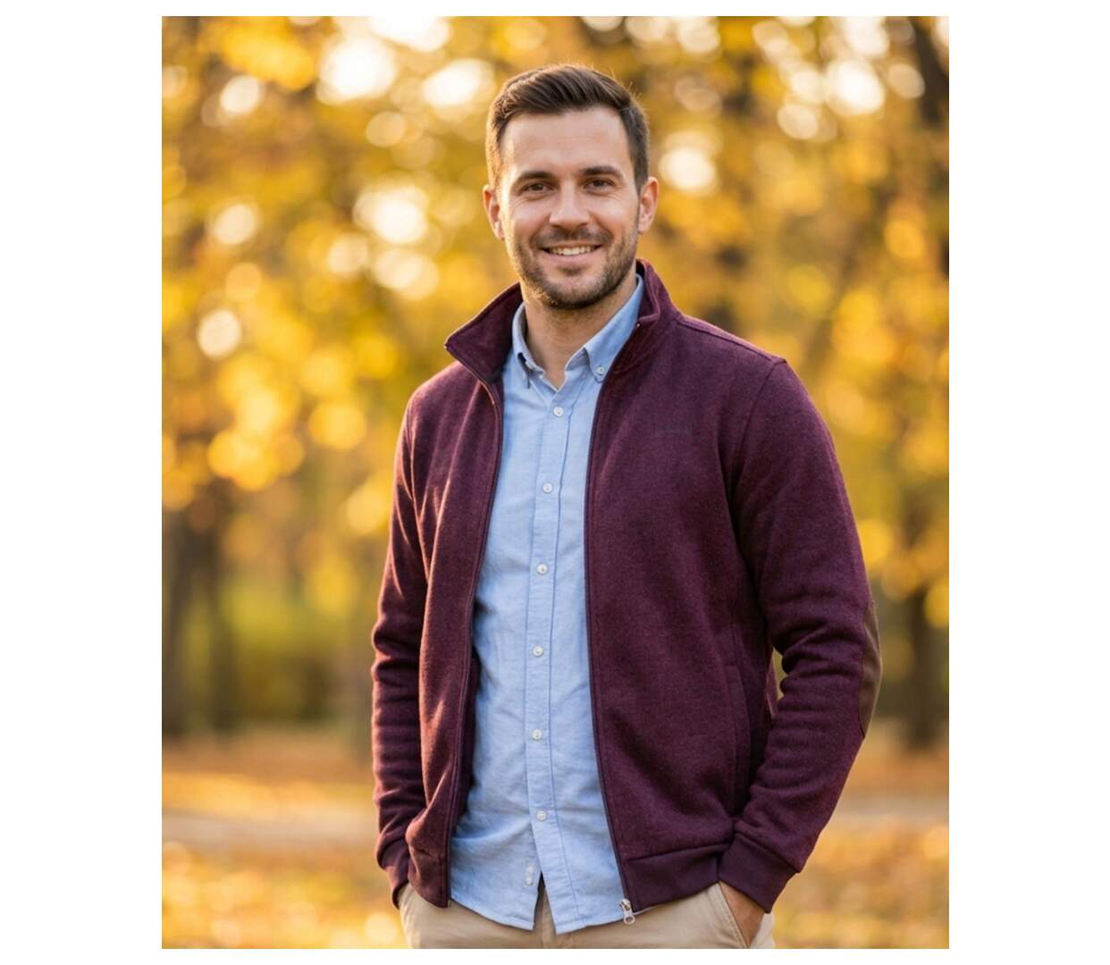 Cardigan Zippé Homme en Polaire Tricot Bordeaux – Col Montant & Coudières Suédine-4