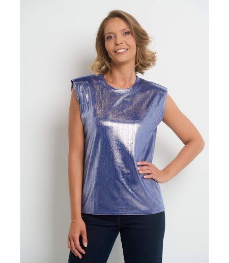 T-shirt métallisé sans manches col rond