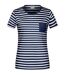 T-shirt rayé coton bio marinière pour femme - 8027 - bleu marine et blanc