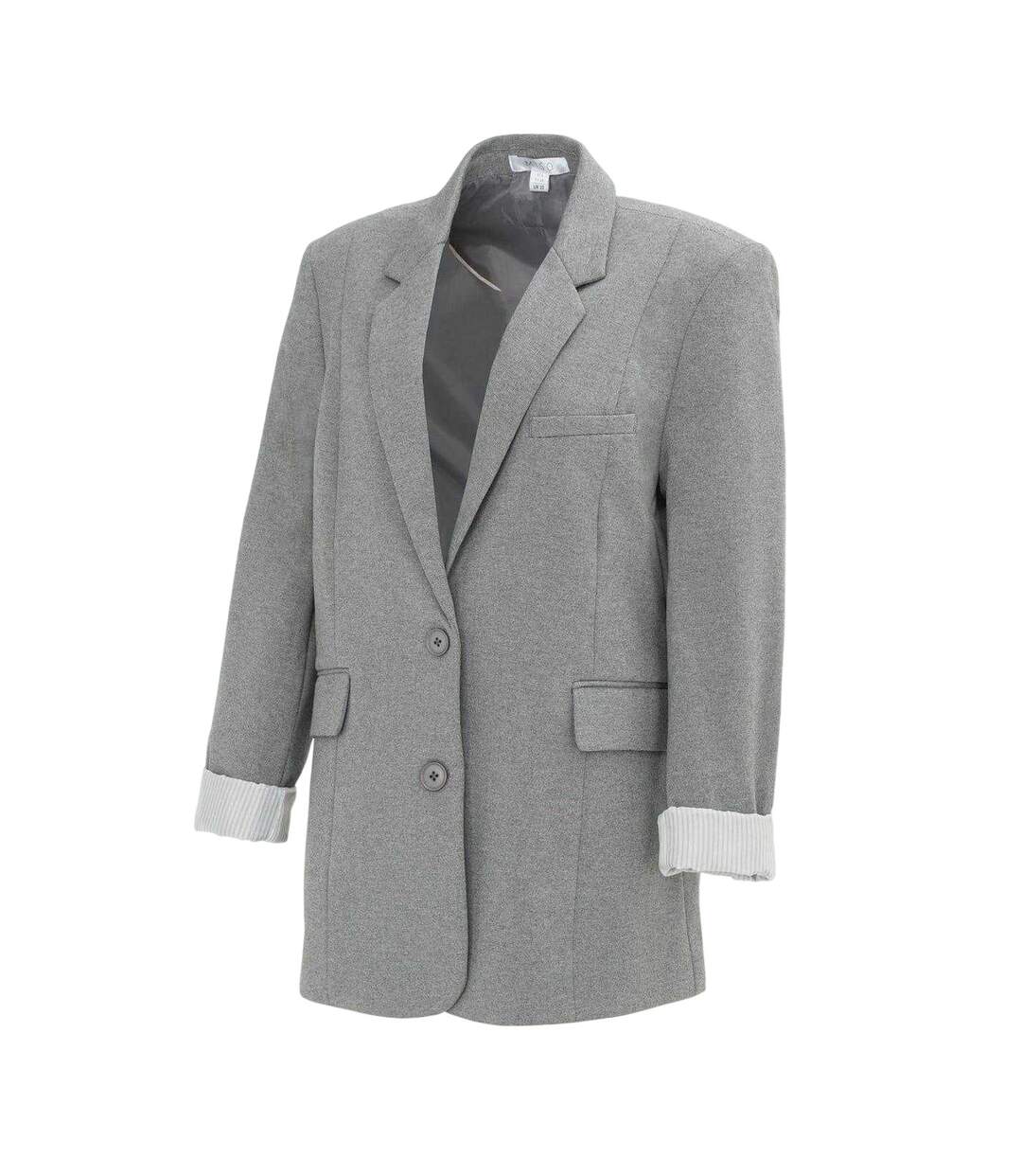 Womens/ladies Turned Up Cuff Blazer Light Grey Miso-3