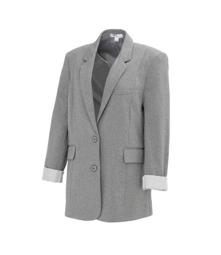 Womens/ladies Turned Up Cuff Blazer Light Grey Miso