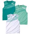 Pack of 3 Men's Summer Vests - Green White Atlas For Men