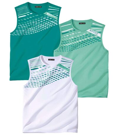 Pack of 3 Men's Summer Vests - Green White