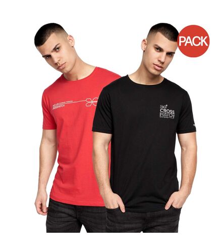 Pack of 2  Mens baxley t-shirt  red/black Crosshatch