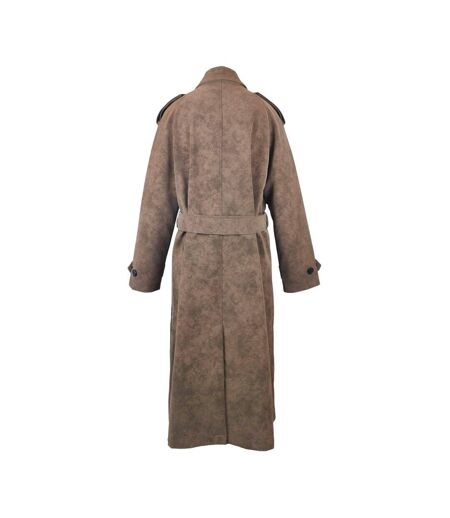 Womens/ladies Faux Leather Trench Coat Chocolate Biba