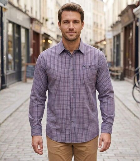 CHALLENGER TORY1 — Chemise à carreaux manches longues rouge et bleu : confort léger en popeline de coton