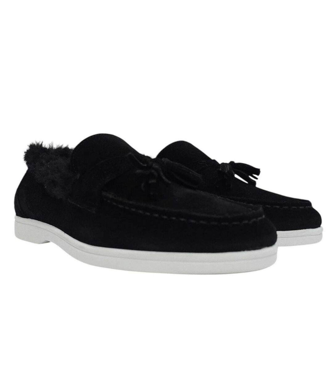 Womens/ladies Loro Suede Flat Boat Shoes Black Firetrap-1