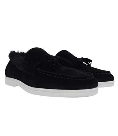 Womens/ladies Loro Suede Flat Boat Shoes Black Firetrap