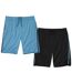 Pack of 2 Men's Summer Sport Bermuda Shorts - Black Blue