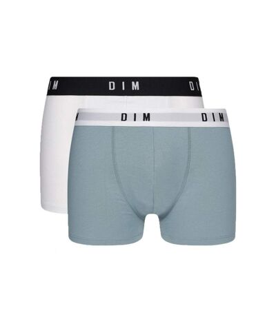 DIM Lot de 2 Boxers Homme Coton STRETCH Bleu Fumé Blanc