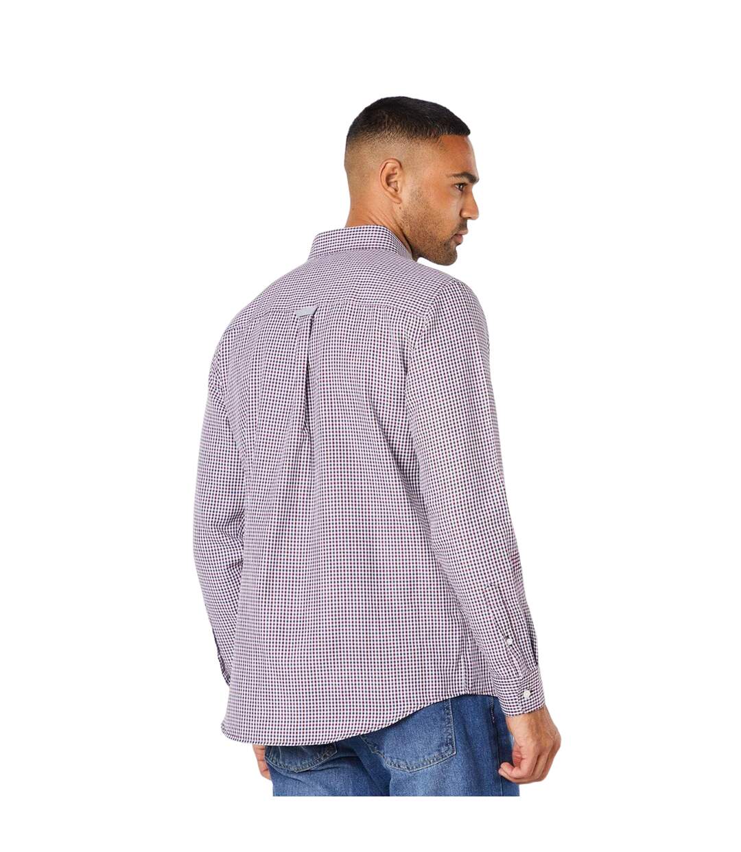 Mens gingham check long-sleeved shirt burgundy Maine