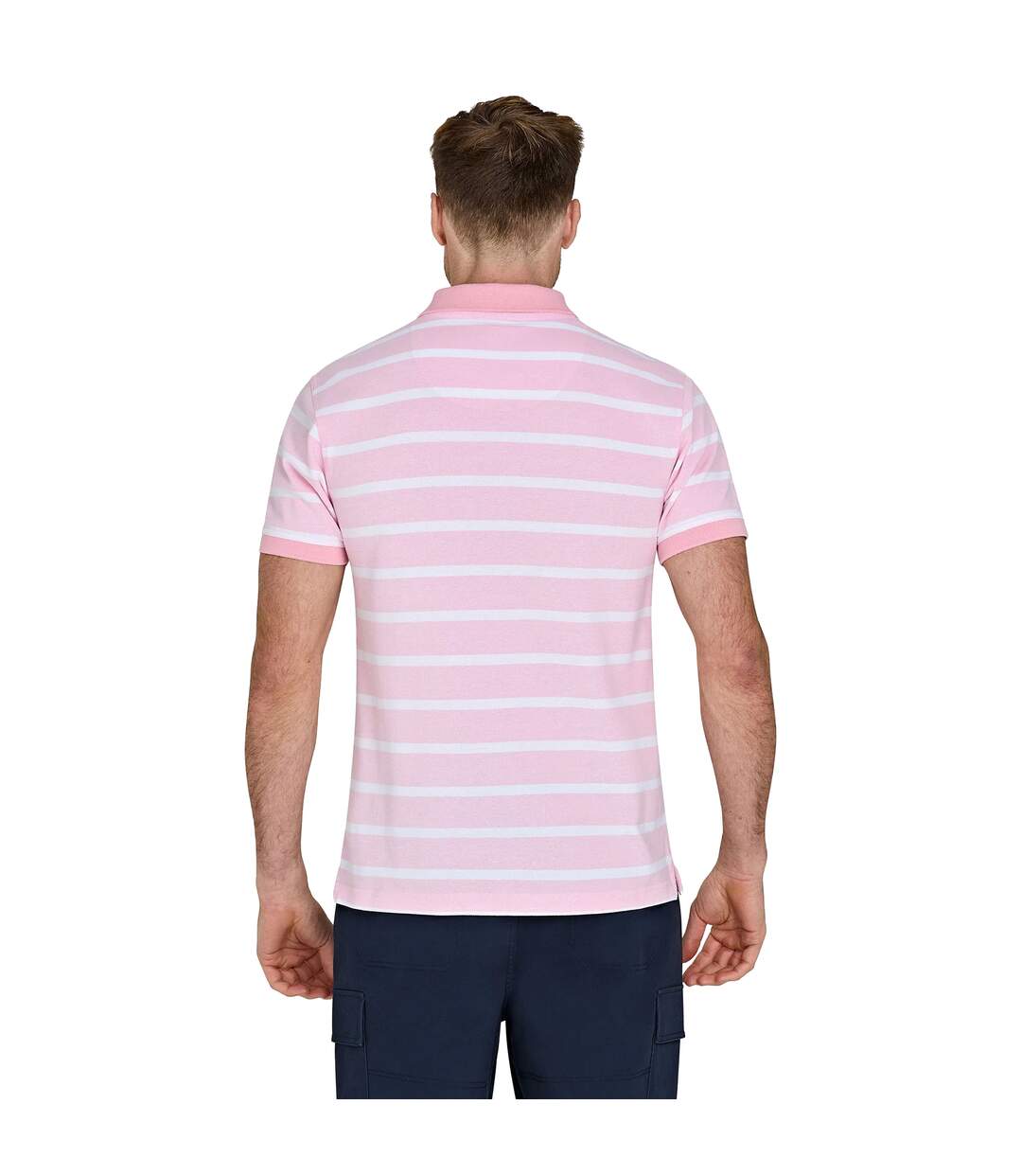 Mens Stripe Birdseye Pique Short-sleeved Polo Shirt Pink Raging Bull-3