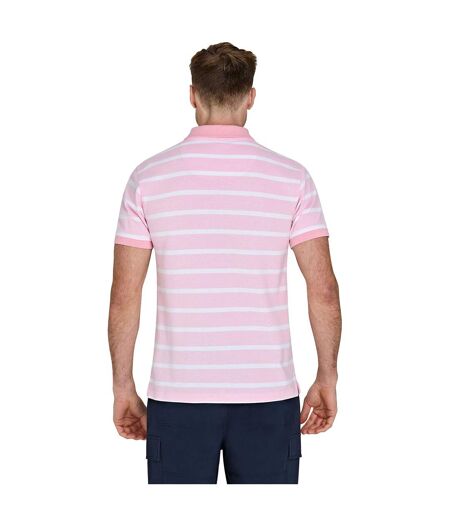Mens Stripe Birdseye Pique Short-sleeved Polo Shirt Pink Raging Bull
