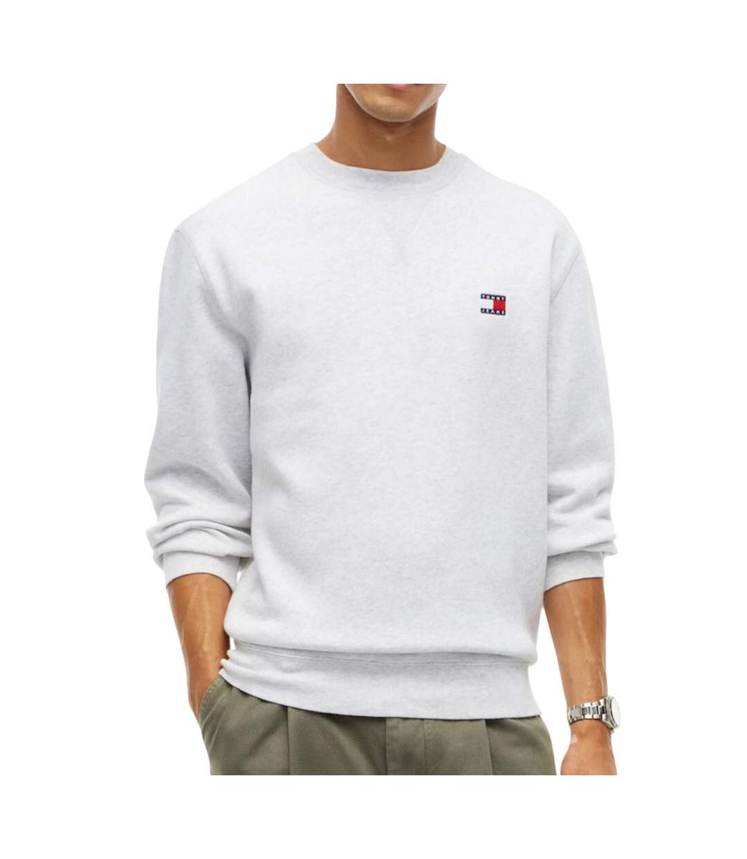 Sweat gris homme tommy hilfiger badge crew-1