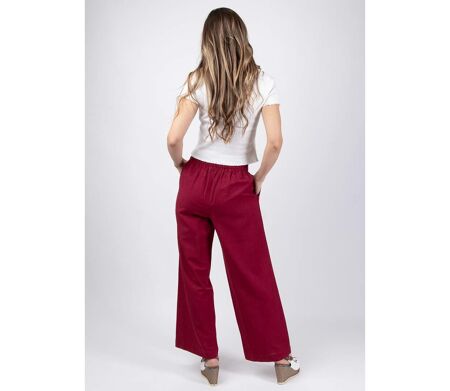 Pantalon uni en coton mélangé SHERINE framboise Coton Du Monde