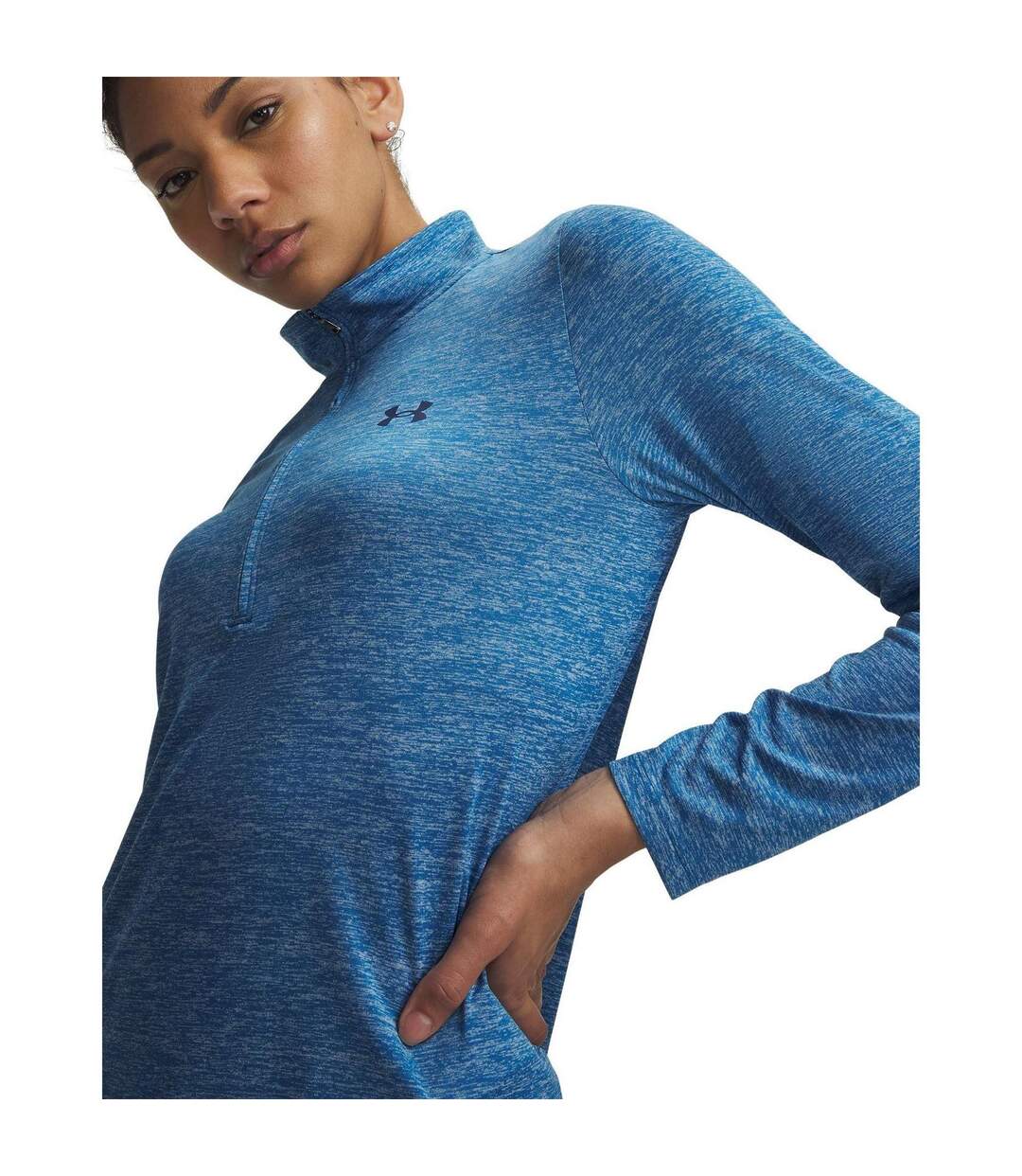 Womens/ladies Tech Textured Half Zip Top Aegean Blue Under Armour-3