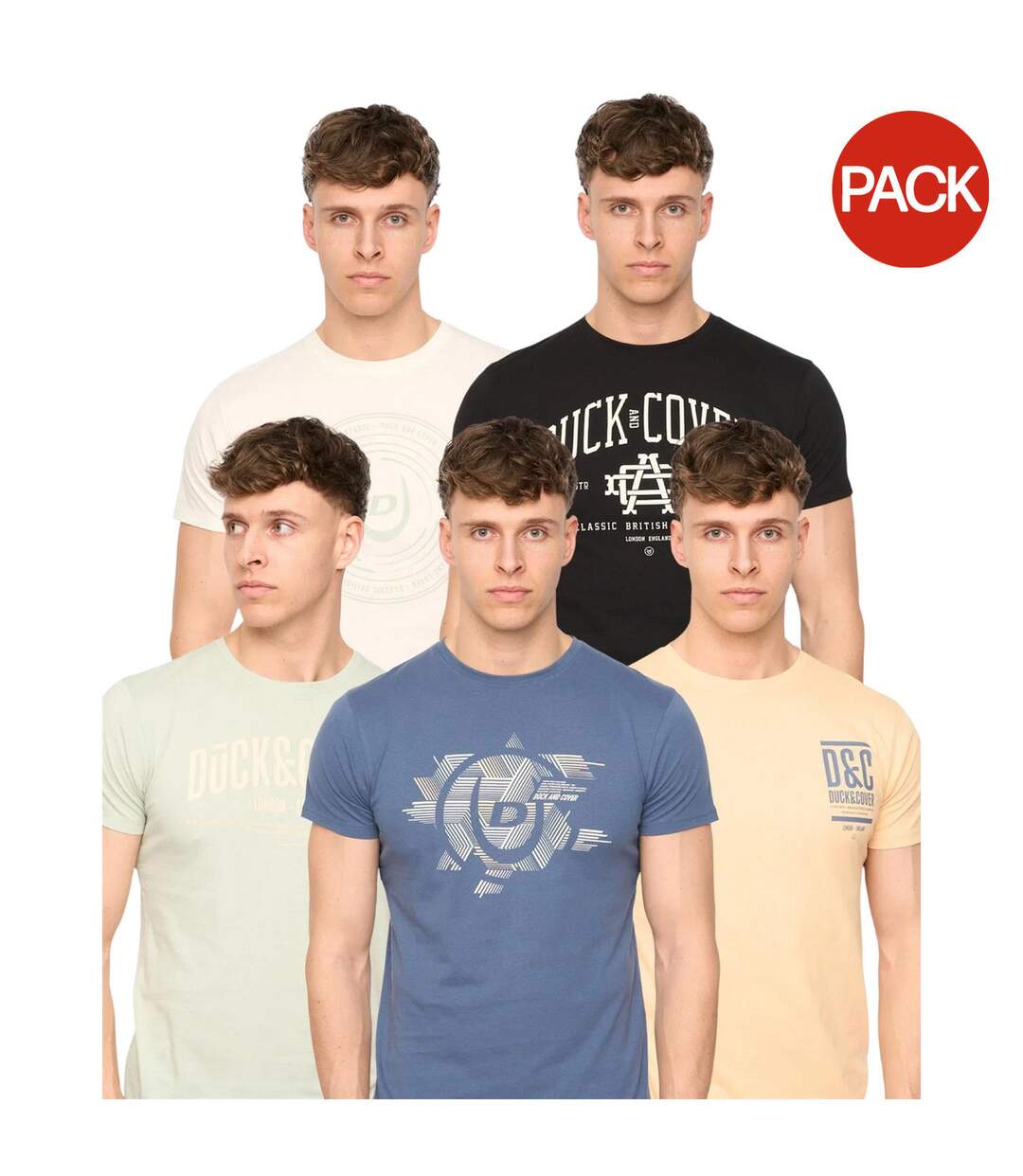 Pack Of 5  Mens Haltecks Assorted Designs T-shirt  Multicoloured Duck And Cover-2