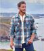 Men's Checked Fleece Overshirt - Ecru Blue Green Orange