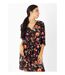 Robe courte manches 3/4 fluide LEYLA imprimé fleuri noir Coton Du Monde