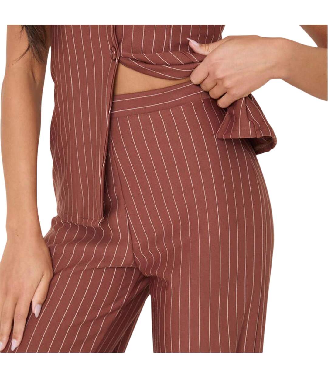 Pantalon Motif/style Fines Rayures Femme Rouge Pastel I Saw It First-4