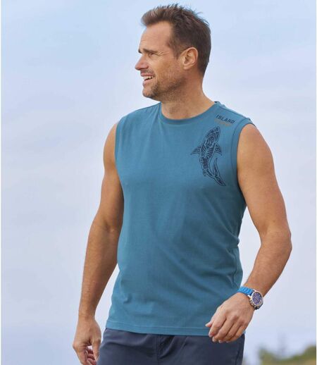 Pack of 3 Men's Tank Tops - Turquoise Yellow Navy 