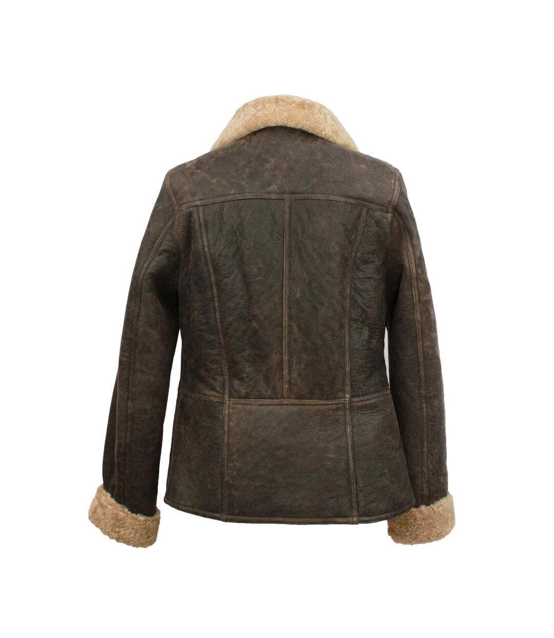 Leather womens/ladies krissy aviator sheepskin coat chocolate forest Eastern Counties