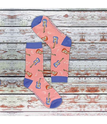 1 Pack Ladies Novelty Dusky Pink Guitar Bamboo Socks