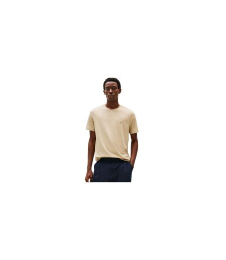 Mens Embroidered Logo Crew Neck T-shirt Sand Beige Tommy Hilfiger