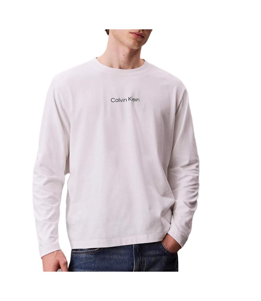 T-Shirt manches longues blanc homme calvin klein jeans standard-1