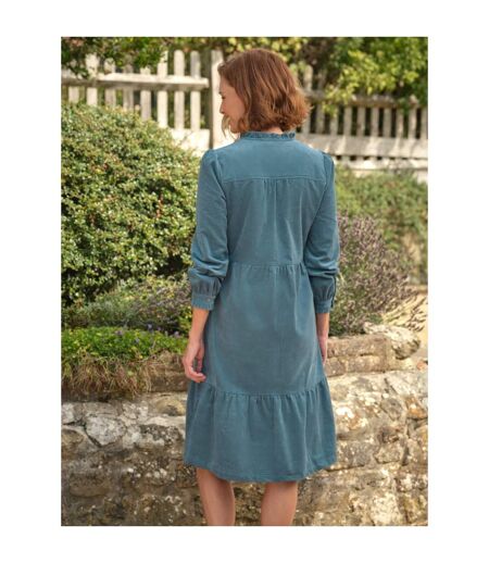 Womens/ladies Frilled Corded Midi Dress Denim Blue WoolOvers