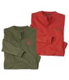 Pack of 2 Men's Casual Long Sleeve Tops - Khaki Terracotta Atlas For Men