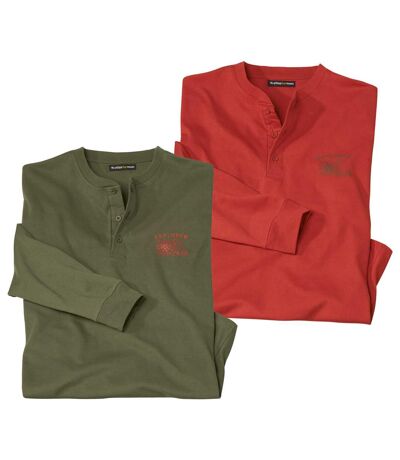 Pack of 2 Men's Casual Long Sleeve Tops - Khaki Terracotta