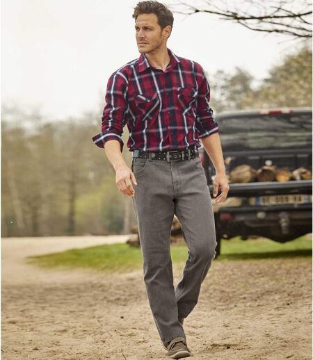 Men's Grey Regular Cut Stretch Jeans with a Semi-Elasticated Waist