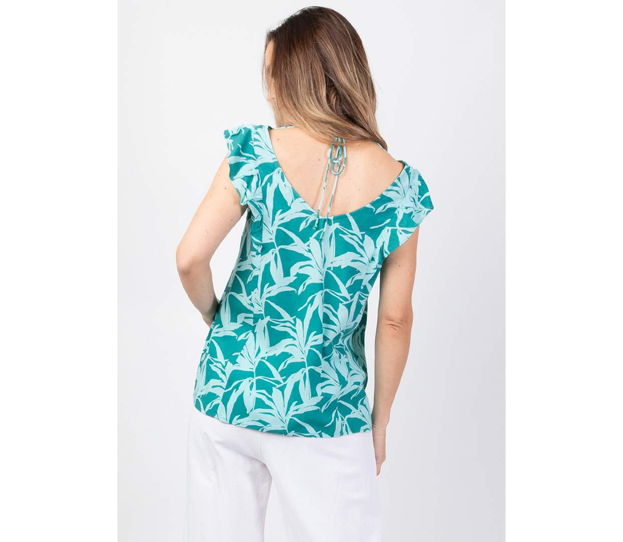 Top sans manches en viscose CHLOE bleu turquoise Coton Du Monde-4