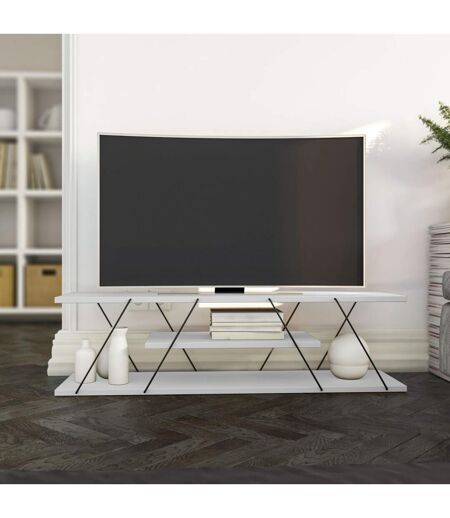 Meuble TV en Mélaminé de style Industriel L.120cm - Blanc