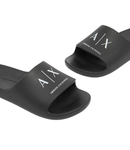 Mens Logo Flat Sliders Black Armani Exchange