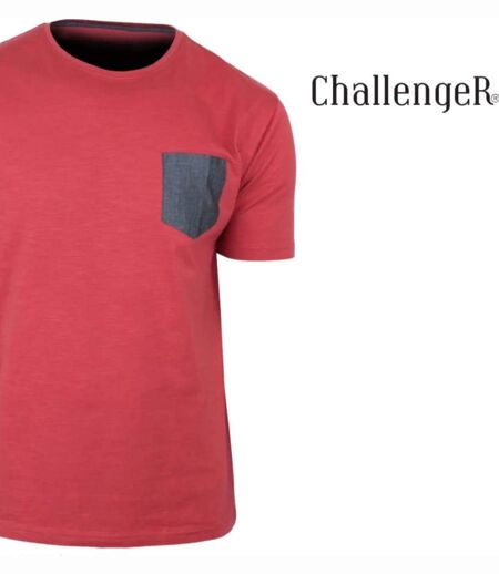 CHALLENGER TEE3022A — Tee-shirt col rond rouge : l'alliance du coton flammé et du chambray
