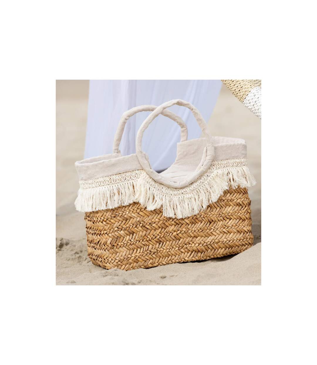 Sac de Plage Avec Franges Bali 40cm Naturel-4