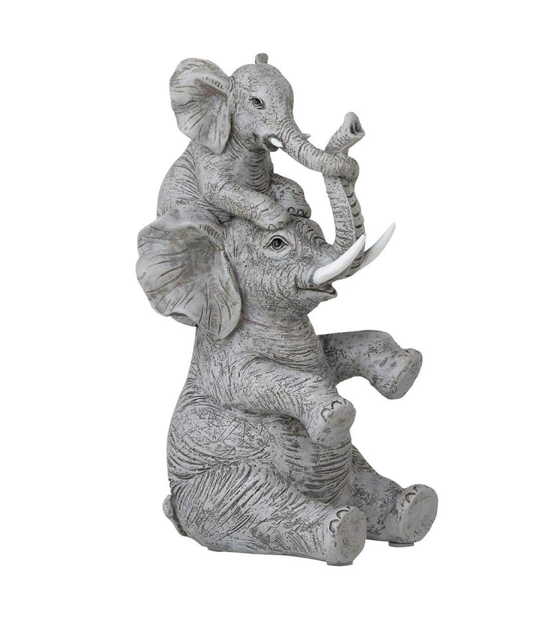 Statuette Déco Éléphant avec Enfant 23cm Gris-1