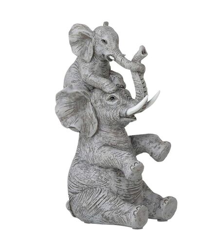 Statuette Déco Éléphant avec Enfant 23cm Gris