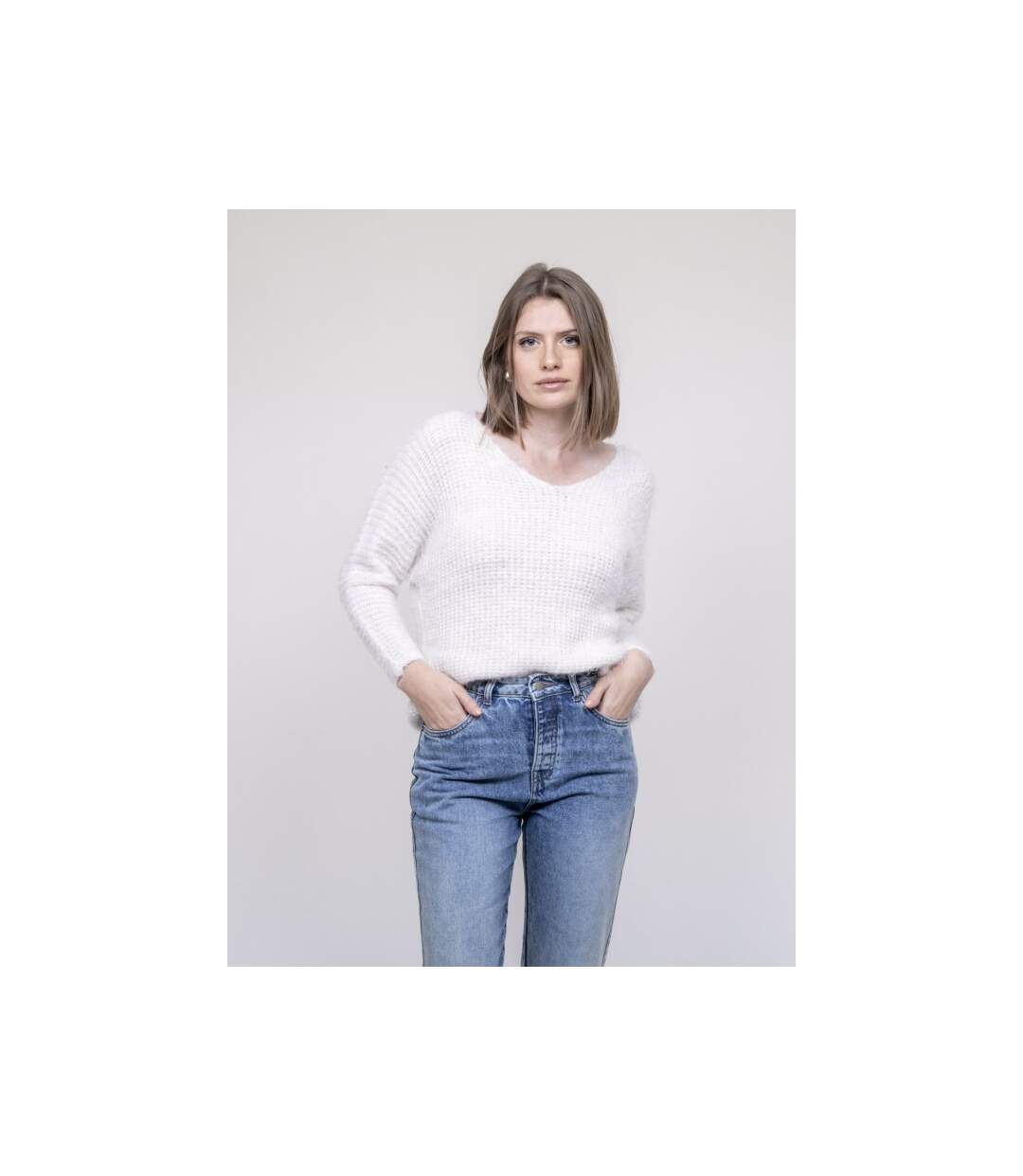 Pull col V maille chenille KRISTINA - Dona X Lisa-1
