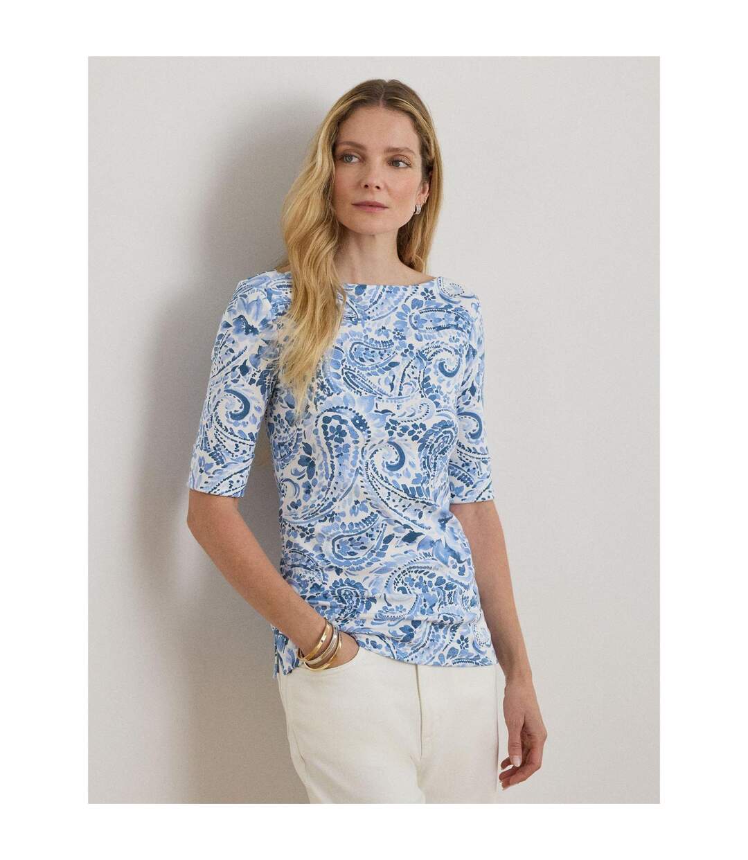 Womens/ladies Floral T-shirt White Blue Ralph Lauren-2