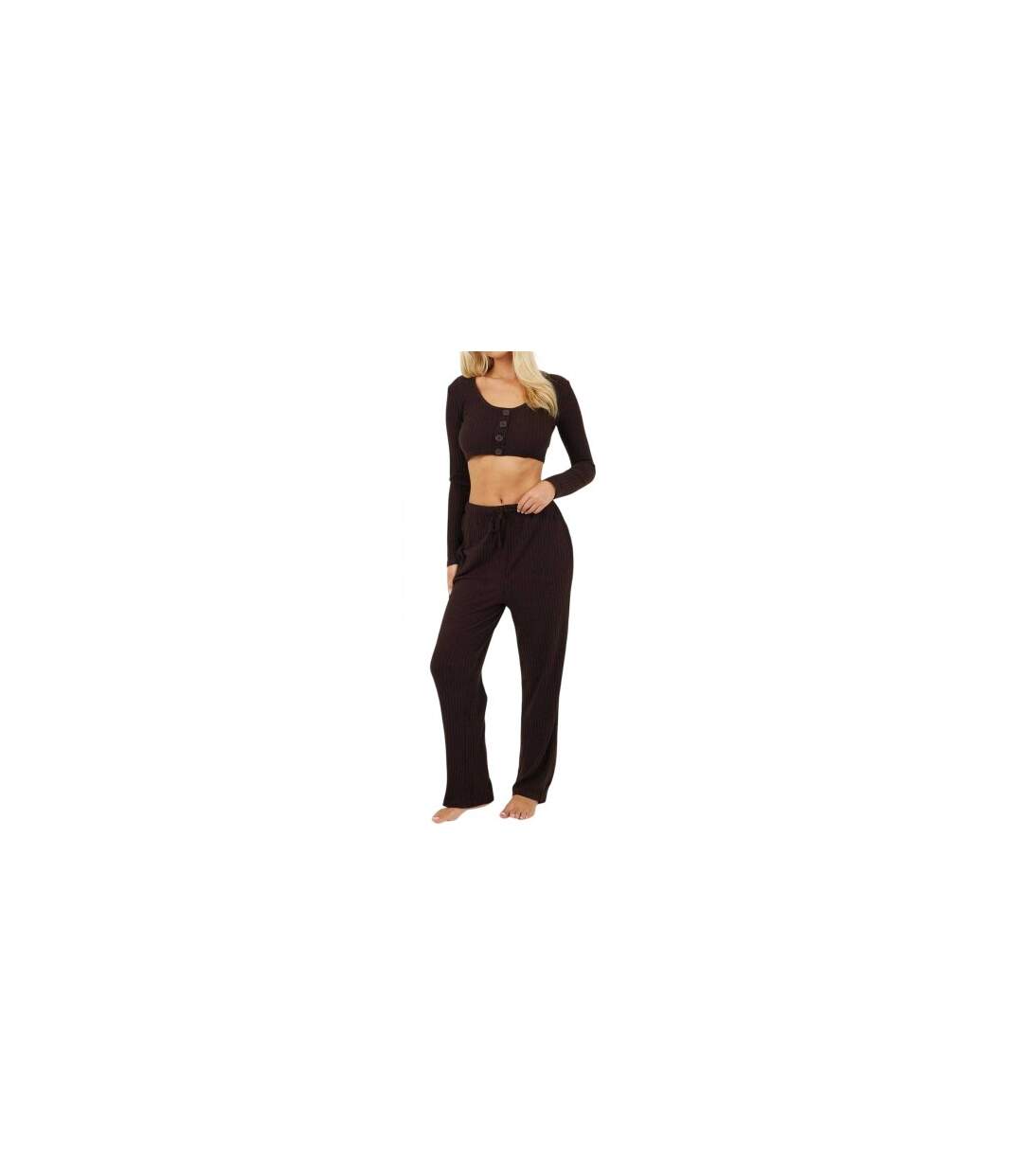 Womens/ladies Ribbed Loungewear Set Chocolate Brave Soul-1