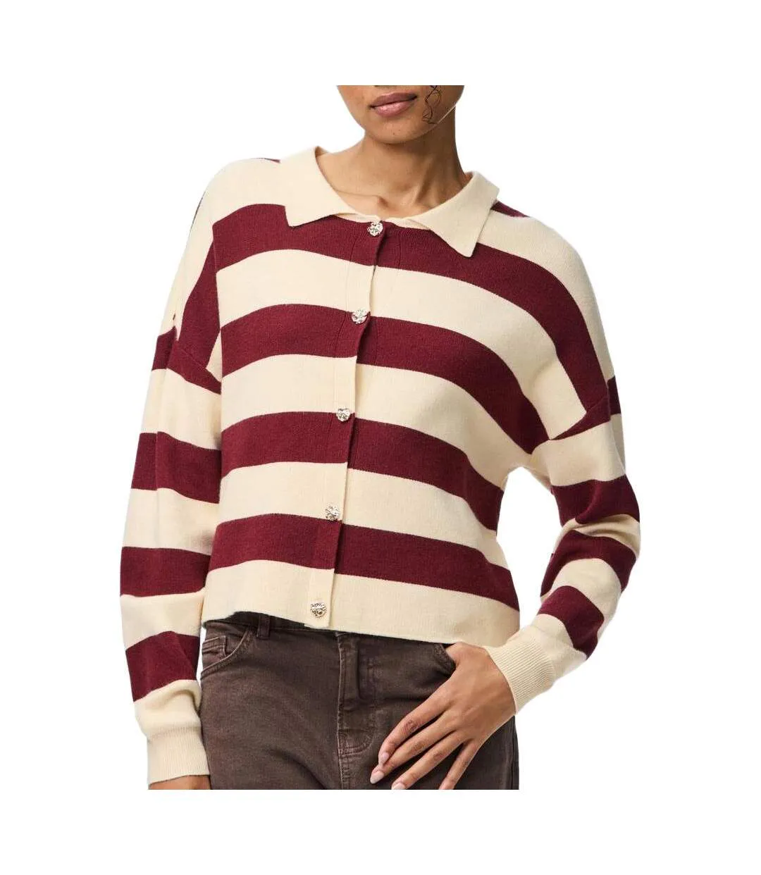 Gilet rouge/beige femme pieces jassy-1
