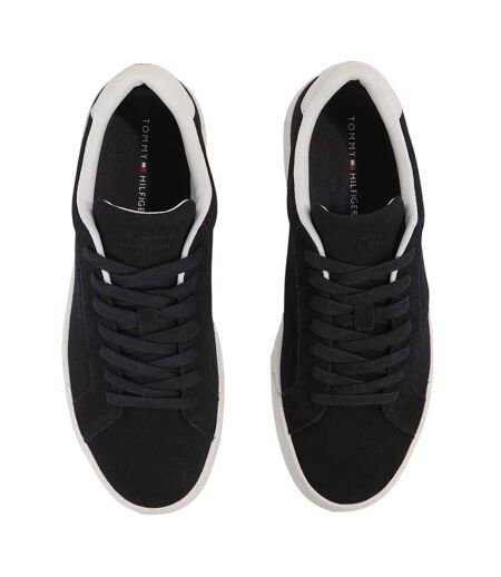 Mens Pebble Grain Court Leather Trainers Black White Tommy Hilfiger
